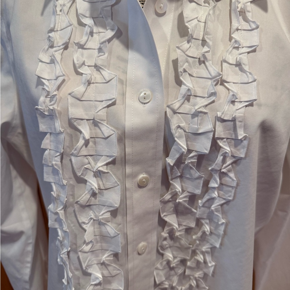 Foxcroft crisp white no-iron ruffle front shirt - Picture 2 of 7